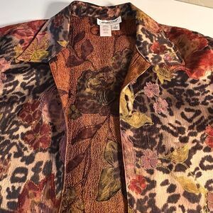 Coldwater Creek Womens Boho Jacquard Floral Swing Jacket 3/4 Sleeves Large